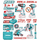 Combo del mes Total Inalámbrico. Taladro Percutor 1/2" 66Nm, Atornillador 285 Nm Esmeriladora angular 1000W 4-1/2''  Lámparas de trabajo  22.5 W y 3.5 W Incluye cargador y baterías. POCAS UNIDADES.