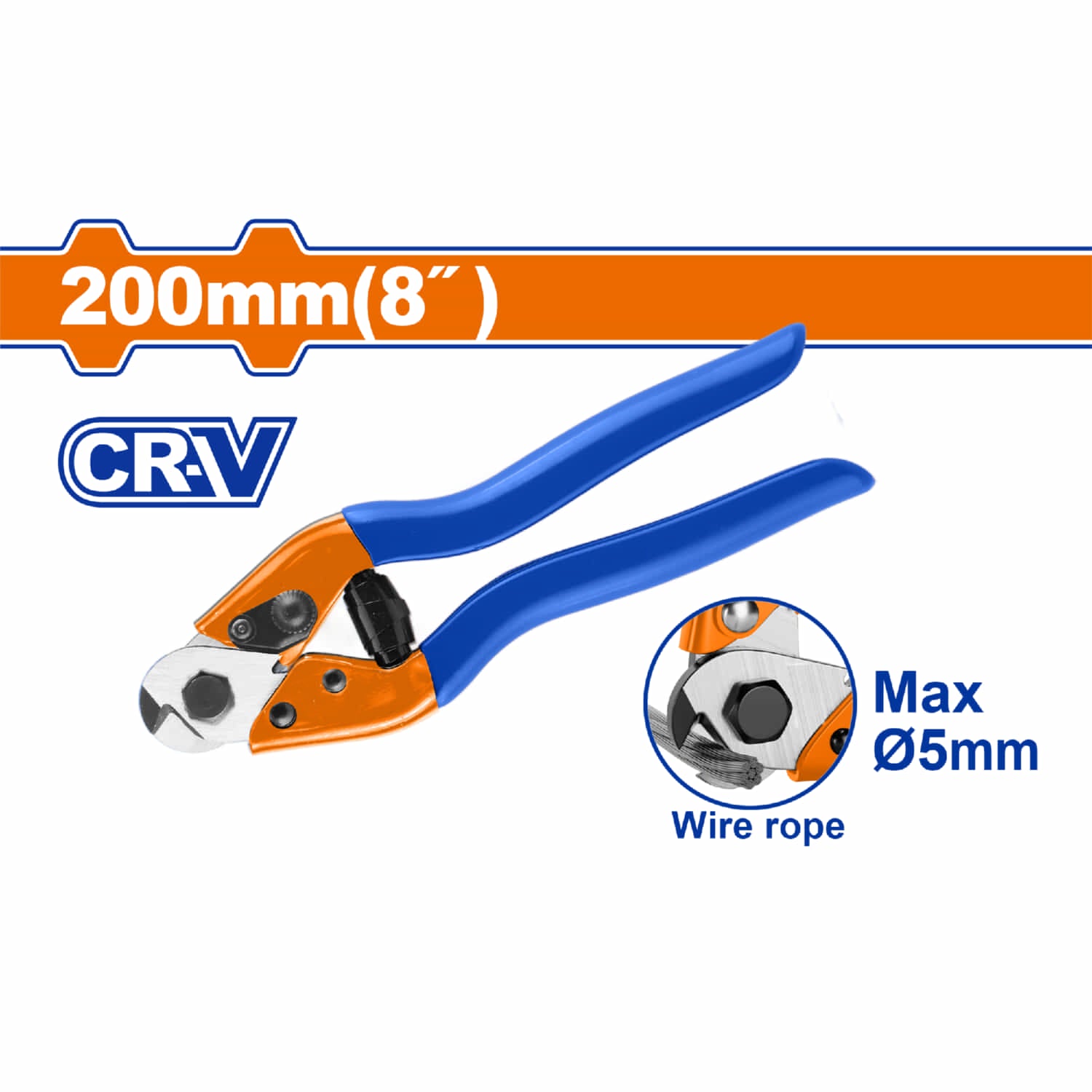 Cortador de cables Trinquete Cortadores 8" Cr-V Rango corte: 5mm. Forjado. Acabado negro. Corta alambre