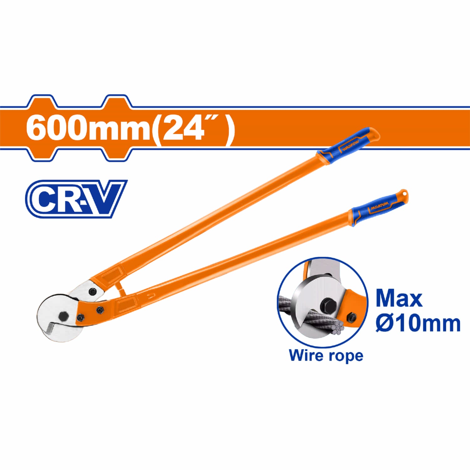 Cortador de cables Trinquete Cortadores 24" Cr-V Rango corte: 10mm. Forjado. Acabado negro. Corta alambre