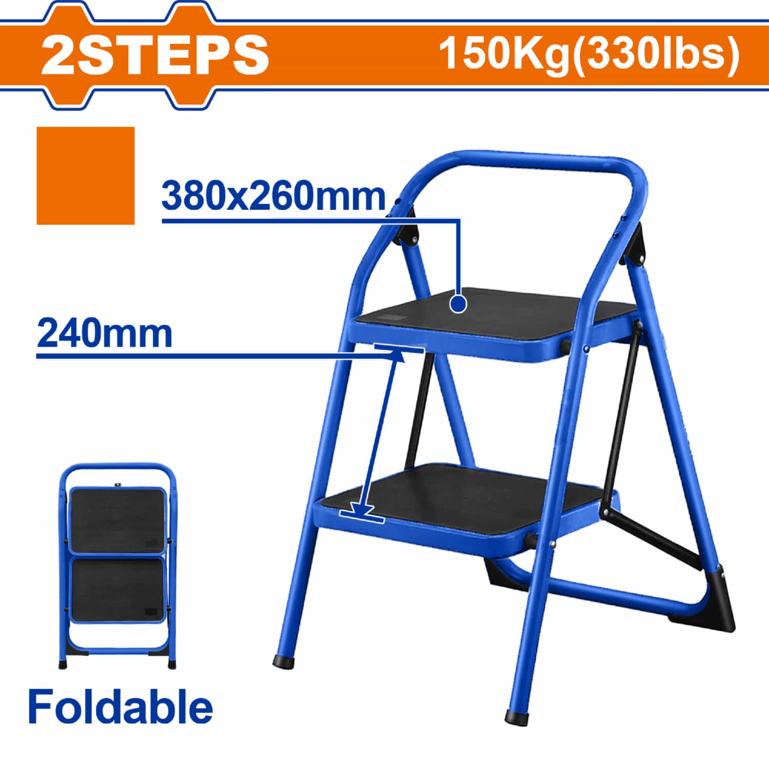 Escalera antideslizante 2 peldaños Carga Máxima 150kg Acero Altura entre peldaños 240mm Escalera banco