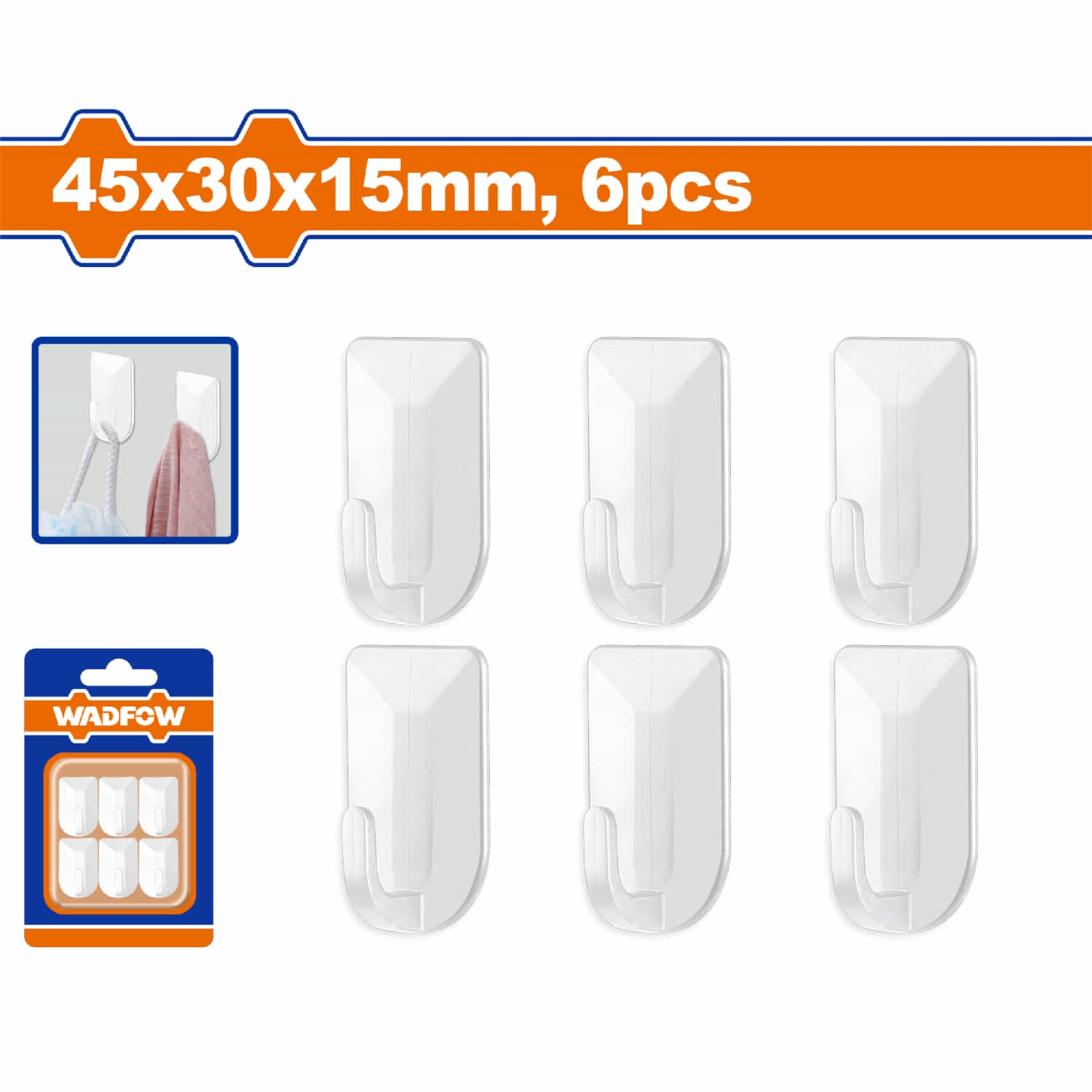 Colgadores ganchos de pared autoadhesivos . Colgadores de pared dura ABS. 45x30x15mm Set de 6 piezas.