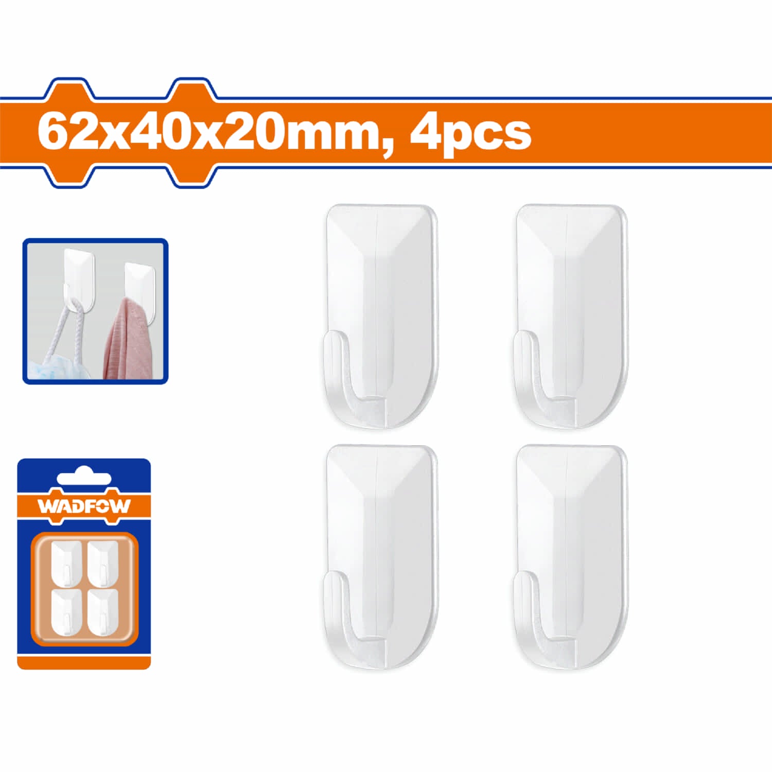 Colgadores ganchos de pared autoadhesivos. Colgadores de pared dura ABS. 62x40x20mm Set de 4 piezas.