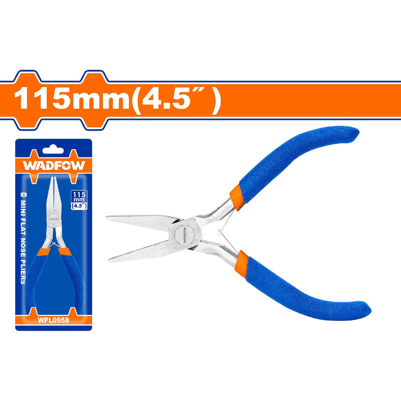 Mini Alicate Punta Plana 115mm(4.5") Pulido y antióxido. Con mango de plástico.