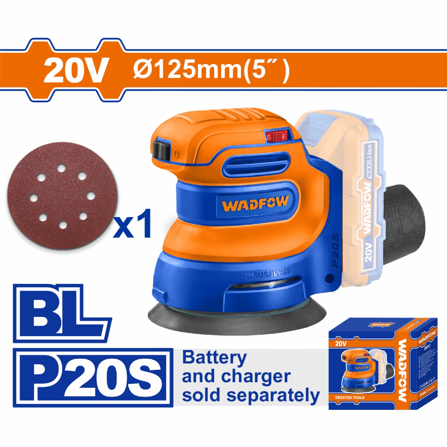 Lijadora Orbital 5" 20V Incluye Lija Batería y Cargador por separado. Roto Orbital.