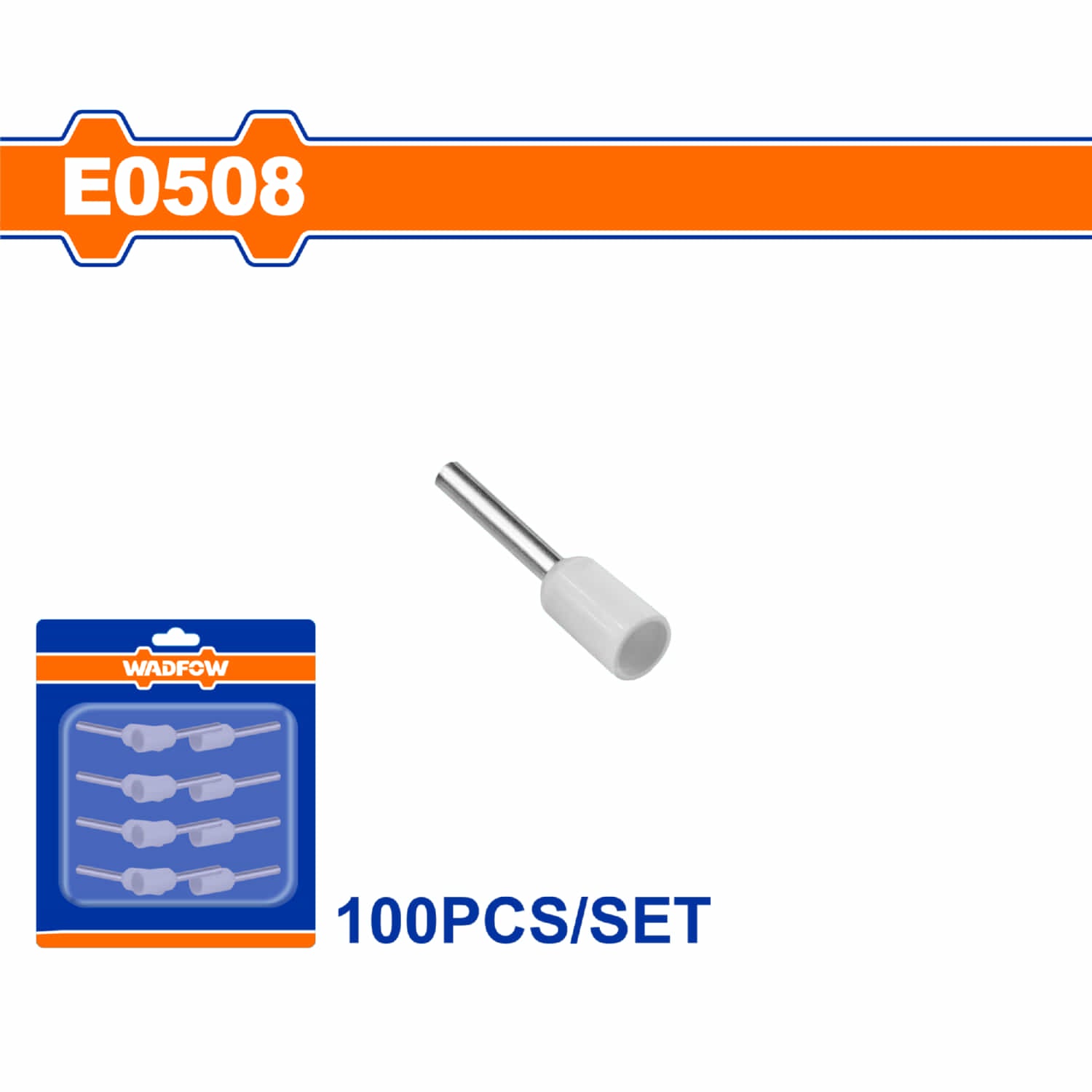 Terminales conectores para cables eléctricos E0508 Set 100 pzas Color blanco Crimpado eléctrico.