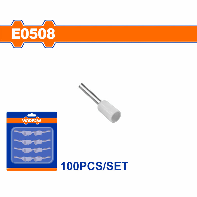 Terminales conectores para cables eléctricos E0508 Set 100 pzas Color blanco Crimpado eléctrico.