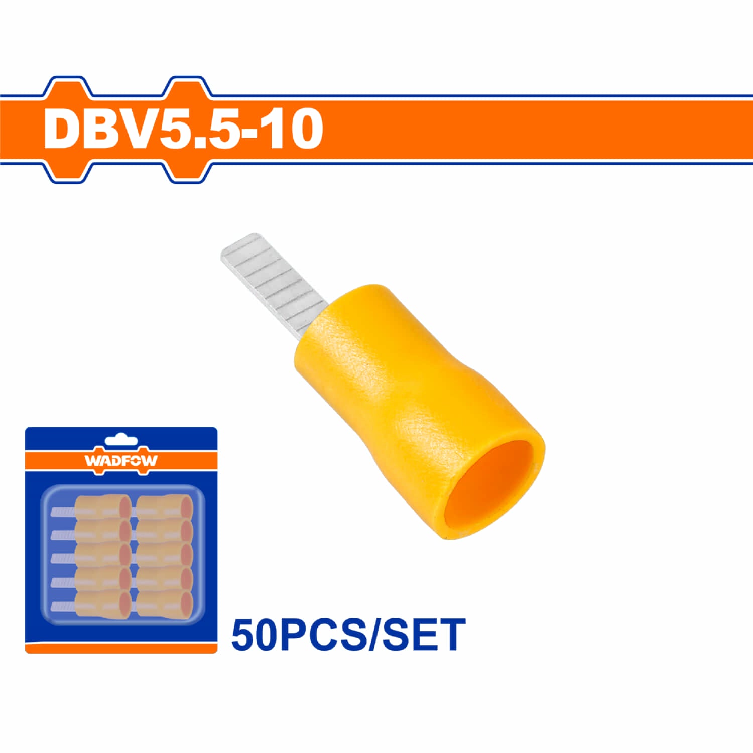 Terminales conectores para cables eléctricos DBV5.5-10 Set 50 pzas Color amarillo Crimpado eléctrico.