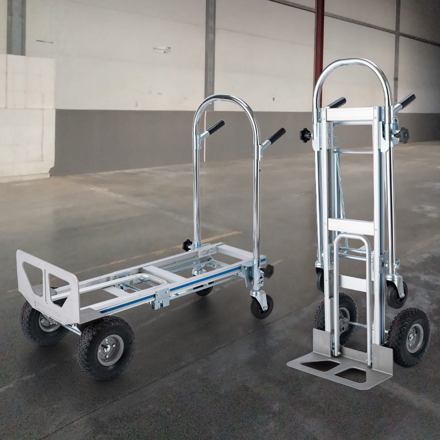 Carretilla Carrito de carga plegable convertible 2 en 1 industrial ruedas de goma max. 350kg Acero y aluminio