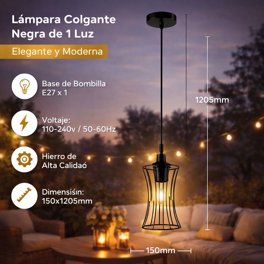 LAMPARA COLGANTE NEGRA 1XE27