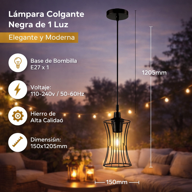 LAMPARA COLGANTE NEGRA 1XE27