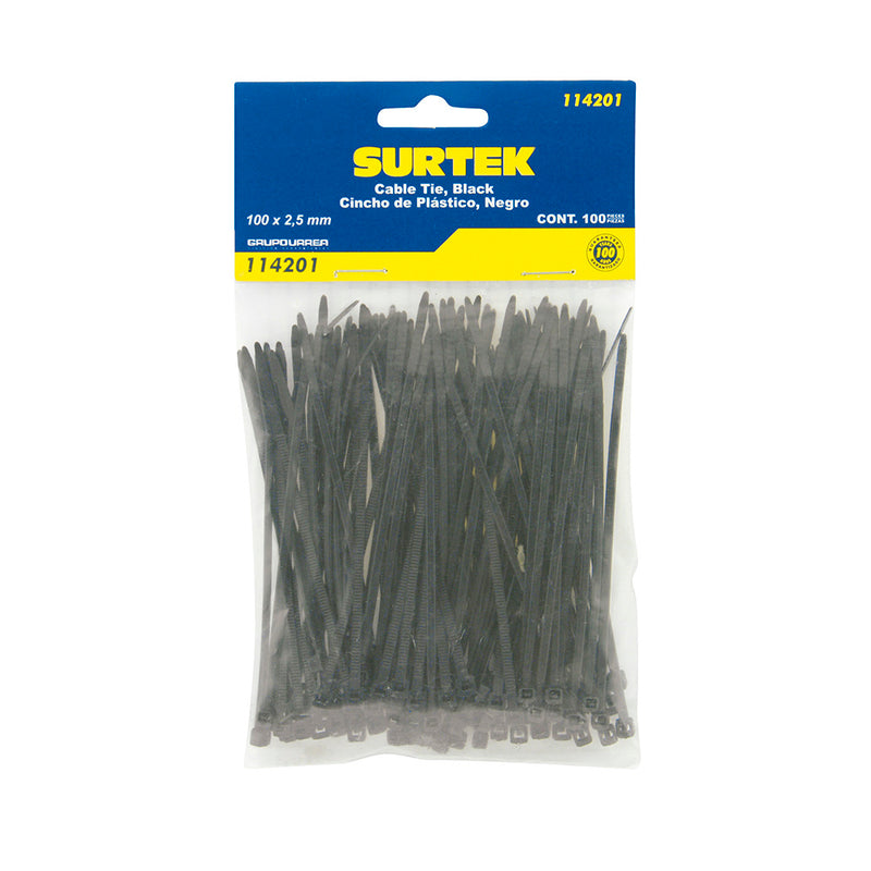 Zunchos plástico 100 x 2.5mm 100 piezas negro Surtek