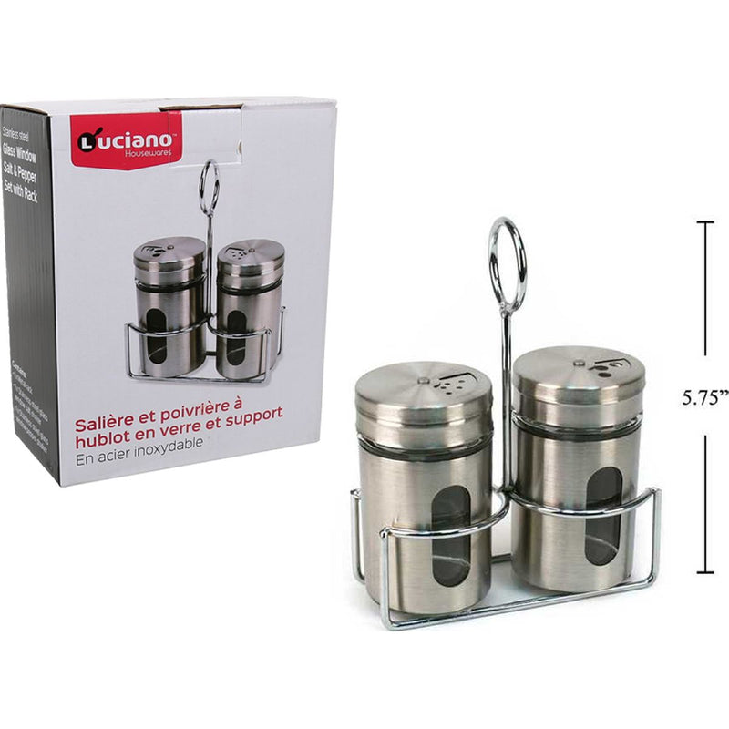 Juego de sal y pimienta Luciano S / S, ventana de vidrio, con rejilla