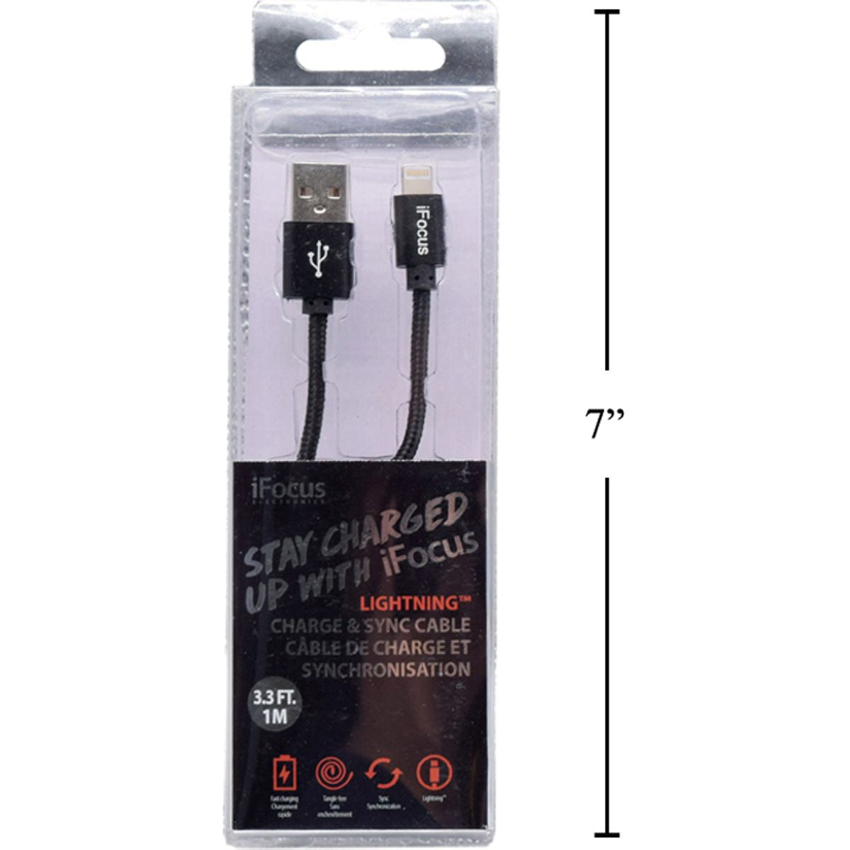 iFocus, 1M Cable de carga y sincronizacion, negro, caja de pvc + bandeja (HZ)