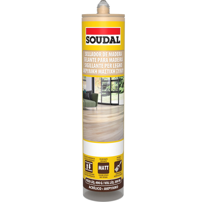 Sellador acrílico para madera, color nogal. Soudal, 300 ml