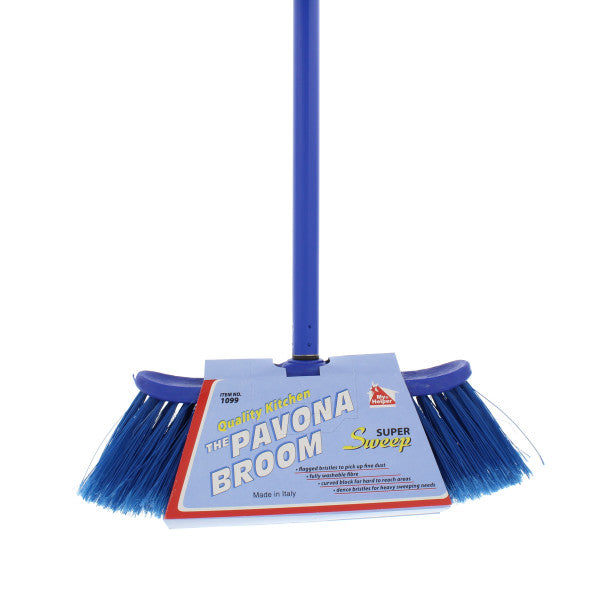 Escoba de 14" con mango de metal revestido de vinilo azul