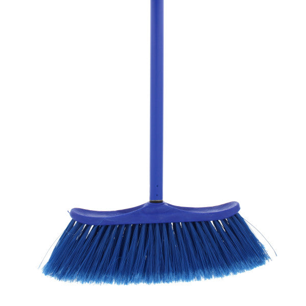 Escoba de 14" con mango de metal revestido de vinilo azul