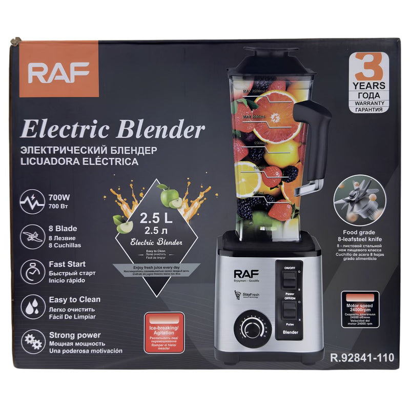 Licuadora Eléctrica de 700W 110V. Vaso de 2.5 Litros con 8 Cuchillas de Acero. Potente y Rápida.