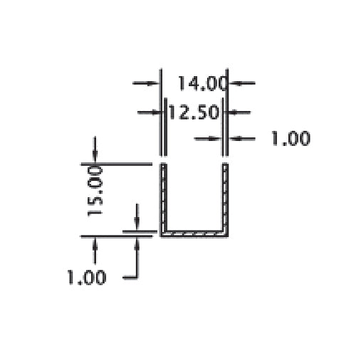 Uchanel inox 12 mm glass. 3 mts largo.T-304. acabado Brillante S6