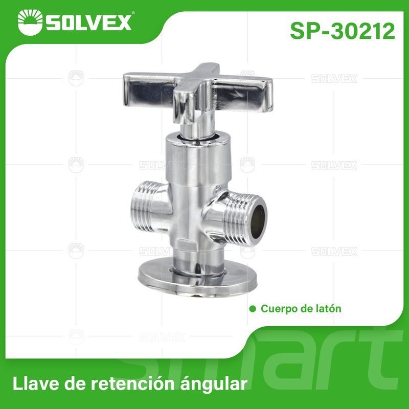 Llave de Ángulo de Dos Vías. Válvula de Agua Cromado Brillante. Cuerpo y Cartucho de Latón. Mango de Zinc.