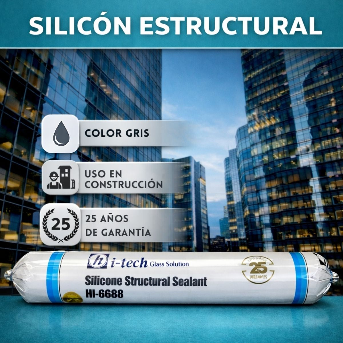 Silicon estructural color gris oscuro salchichas 600ml. 25 años de garantia (unidad 1 pza)