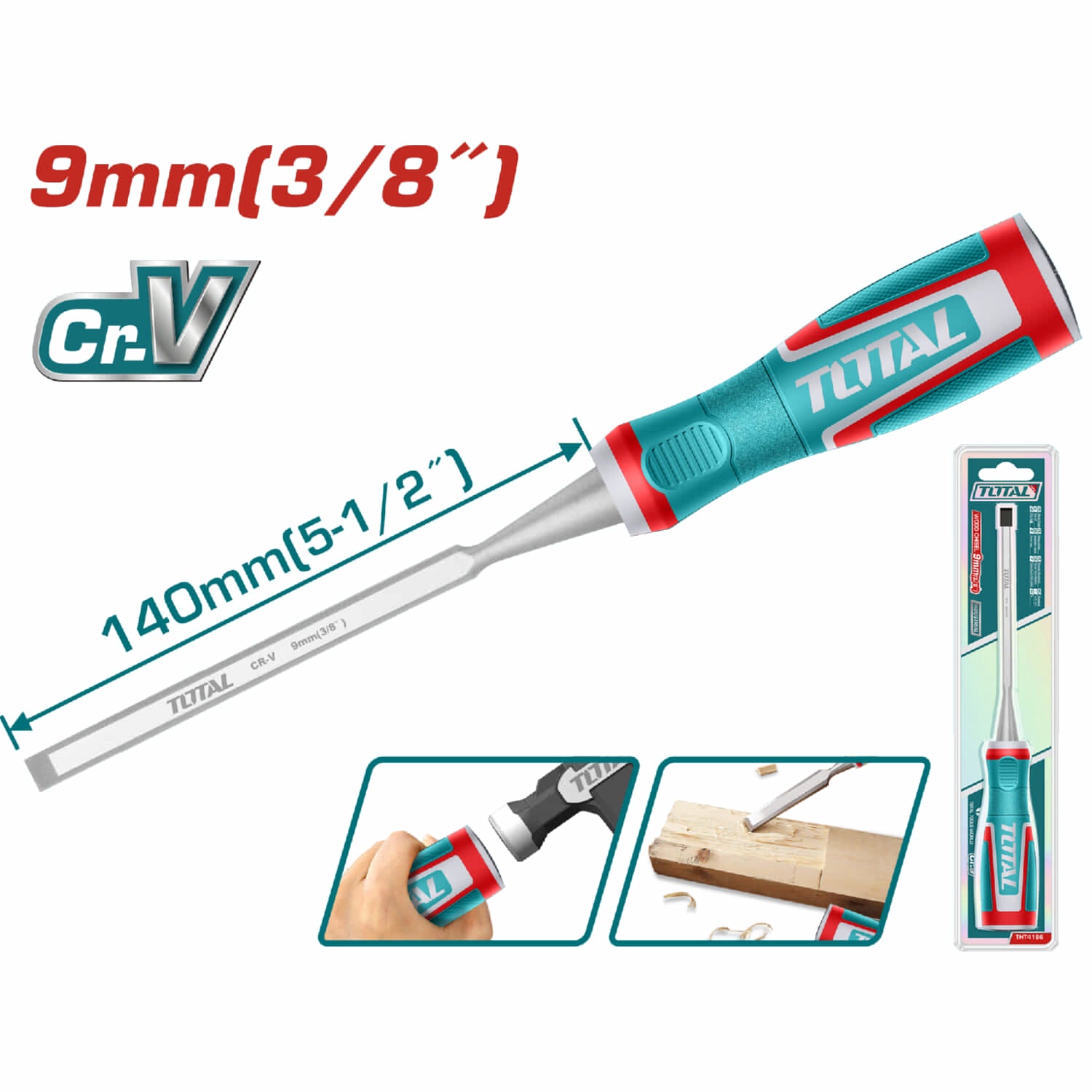 Cincel para Madera Cr-V Ancho 9mm. Longitud 140 mm