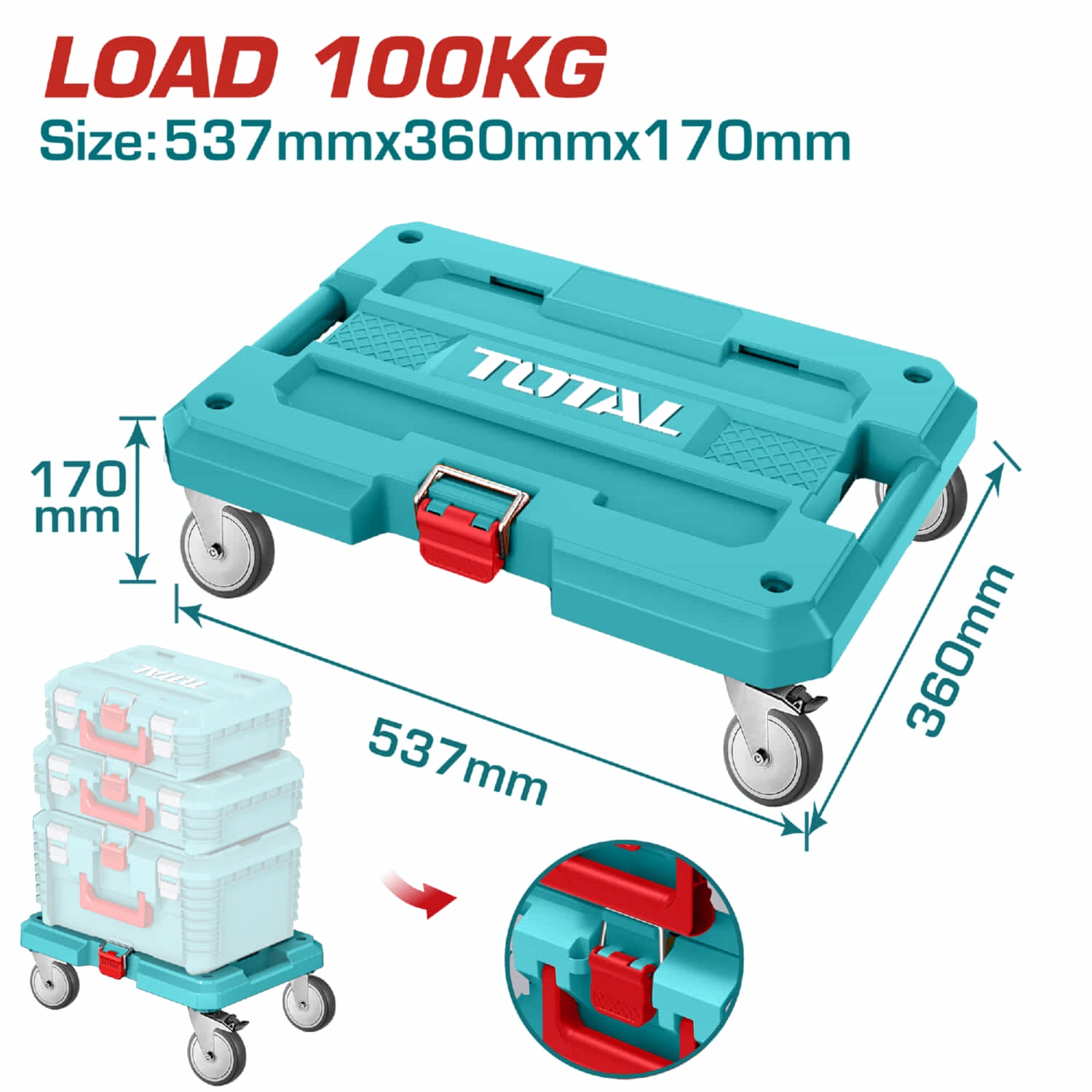 Plataforma Rodante para Herramientas Carga Max 100Kg  537 x 360 mm Ideal para apilar caja de herramientas.