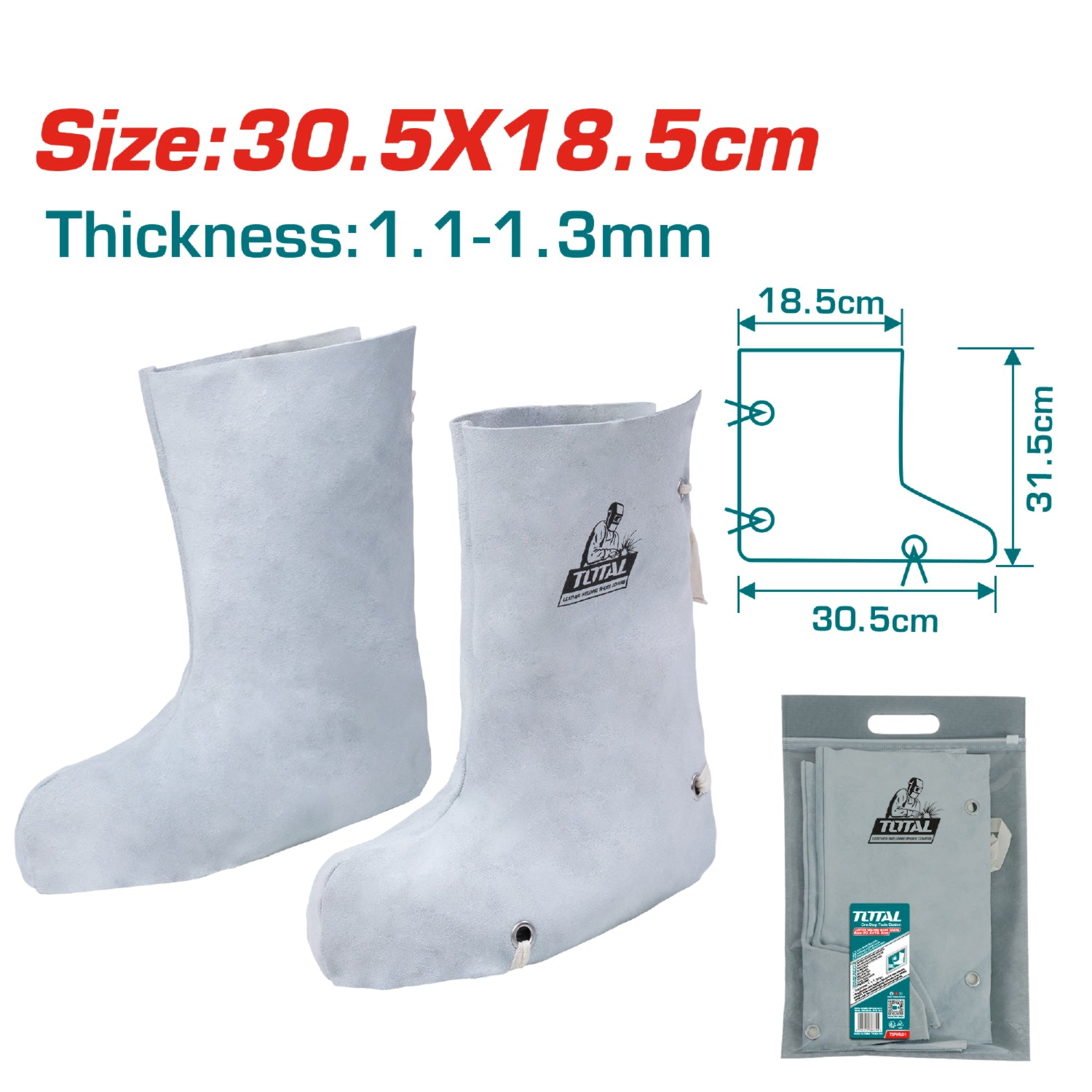 Polainas de Carnaza para botas para Soldador. 33x18 cm. Cuero de Vaca.(Par)