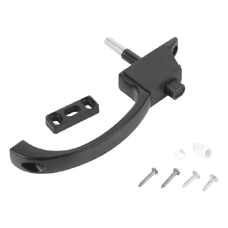 Cierre de traslape con manilla para ventana o puerta corrediza. Acabado color negro.