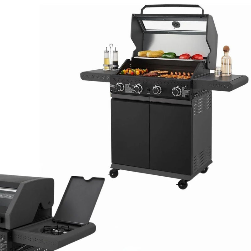 Parrilla BBQ de Gas con Ventana de Vidrio 122x45x116cm de Hierro con 4 Quemadores. Asador a Gas