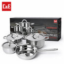 Ollas de Acero Inoxidable. Acabado Brillante Set de 7 Piezas. Color Plateado 100% libre de teflon