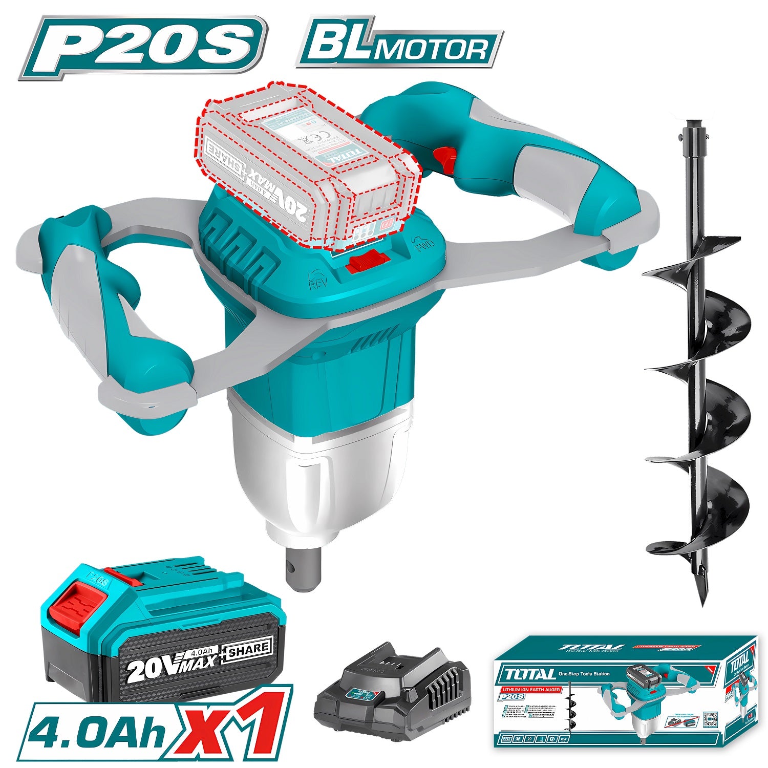 Ahoyadora Pilotera Inalámbrica 20V. Motor sin escobillas. Diámetro: 6". Incluye batería y cargador.