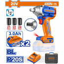 Llave Impacto Dado Cuadrado 1/2" 20V 480Nm. Motor sin escobillas. Incluye Batería, cargador, sockets y maletín.