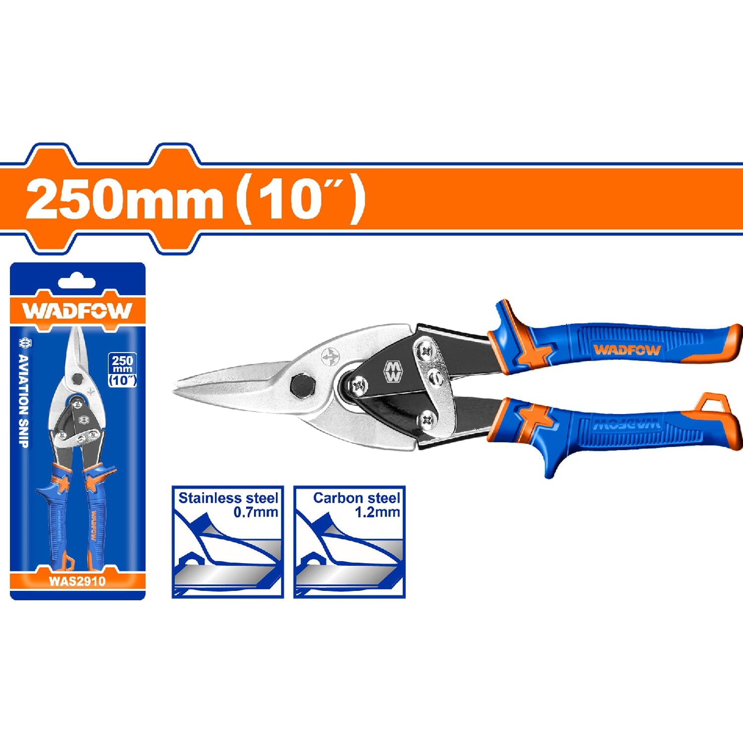 Tijera de aviador 10" Recto. Espesor máx. de corte. Acero al carbono ≤1,2 mm