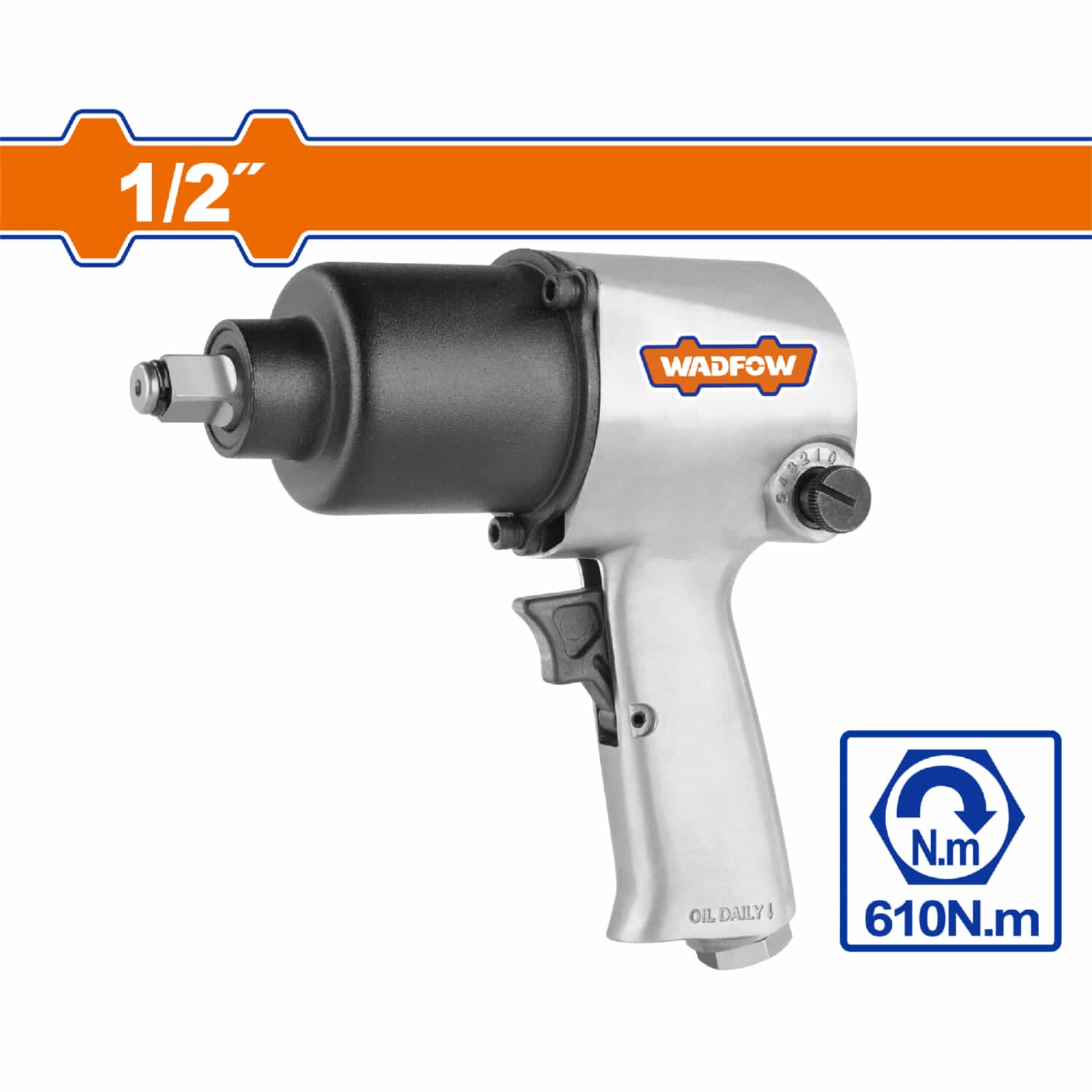 Llave de impacto neumatica 1/2" 610Nm 7500rpm Doble Martillo. Consumo de aire 198L/min. Mecanismo doble martillo.