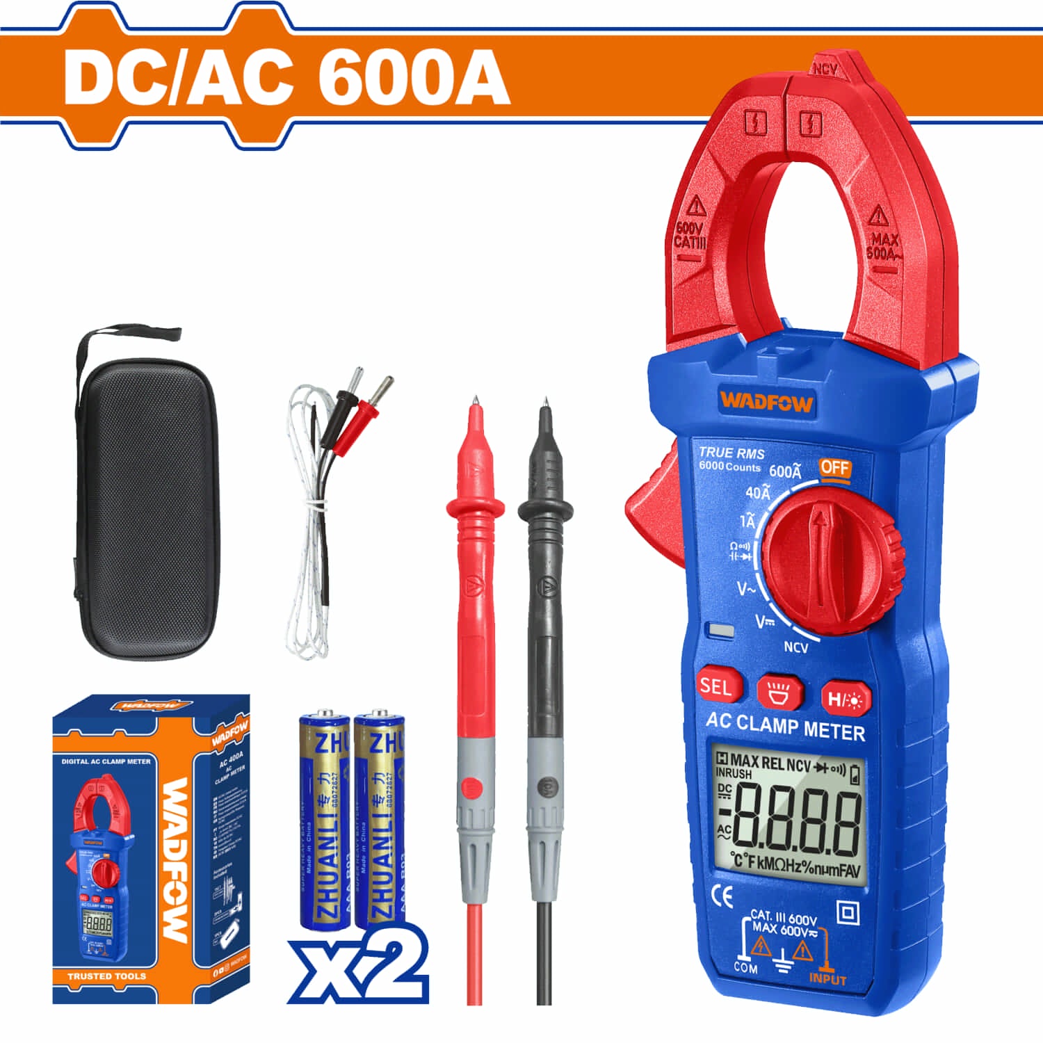 Medidor De Abrazadera AC/DC 600A Pinza Amperimétrica 4000 Dígitos. Baterías AAA. Medidor de Voltaje.