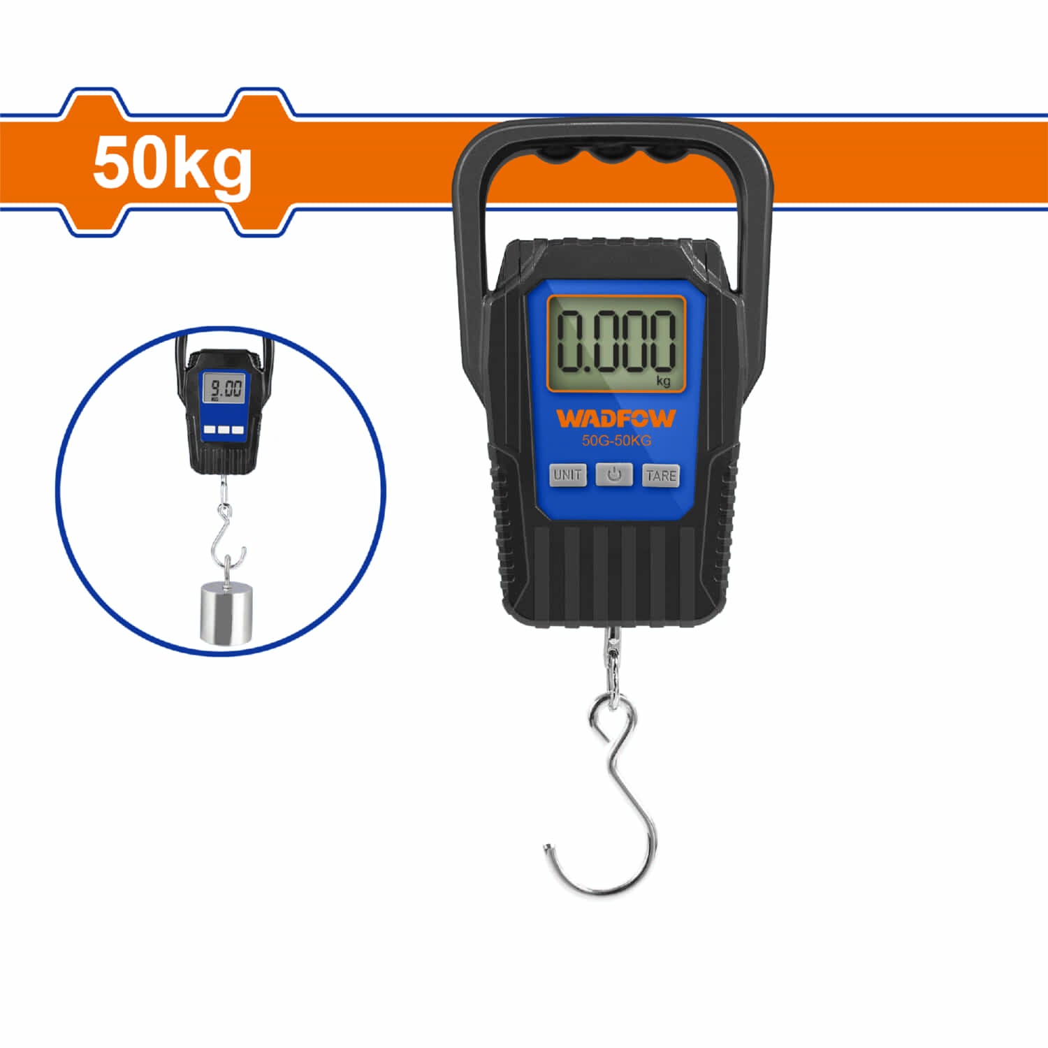 Báscula o balanza digital de gancho para pesar peces 0-50Kg Pantalla LCD. Baterías AAA Pesa digital