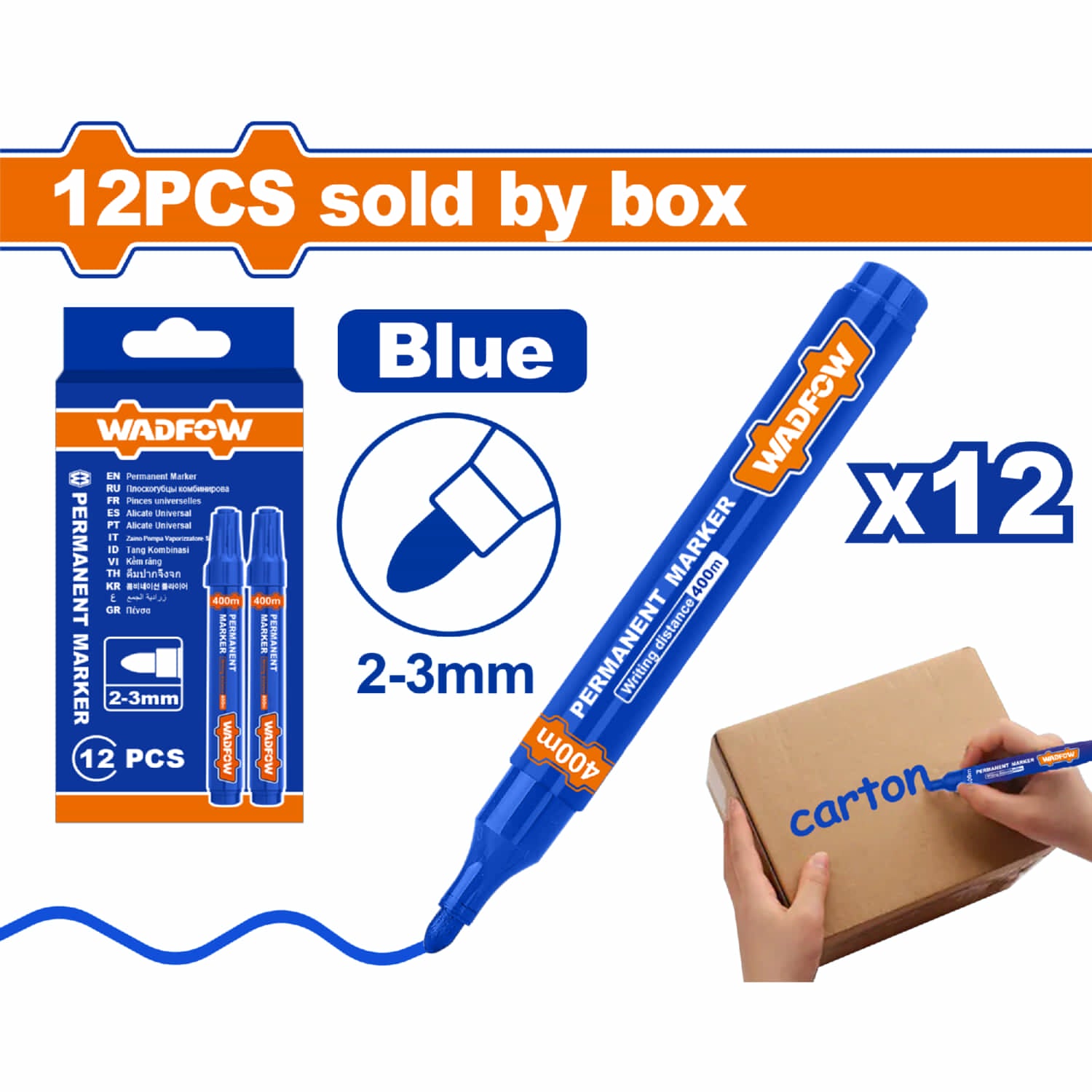 Marcadores Permanentes punta 2-3mm Azul Set 12 pzas. Ideal para múltiples superficies. Rotulador Piloto Plumon