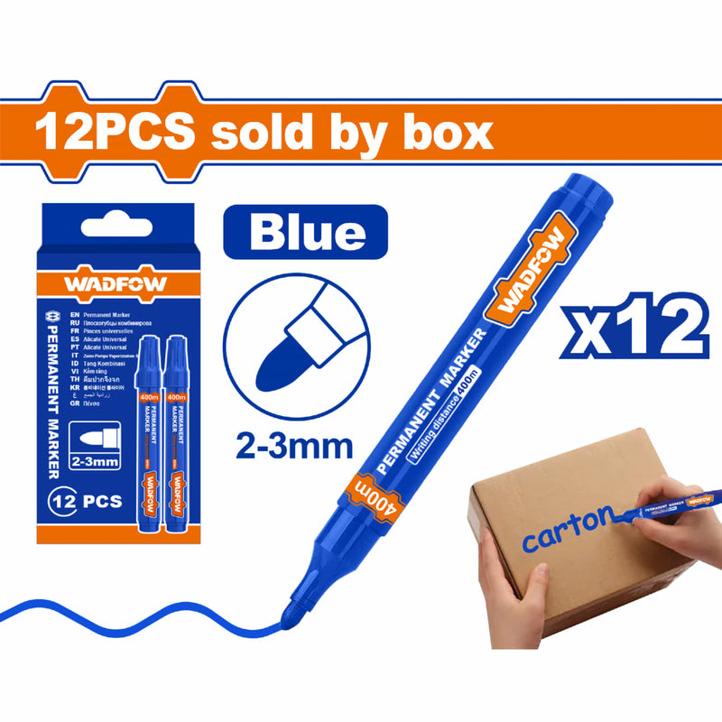 Marcadores Permanentes punta 2-3mm Azul Set 12 pzas. Ideal para múltiples superficies. Rotulador Piloto Plumon