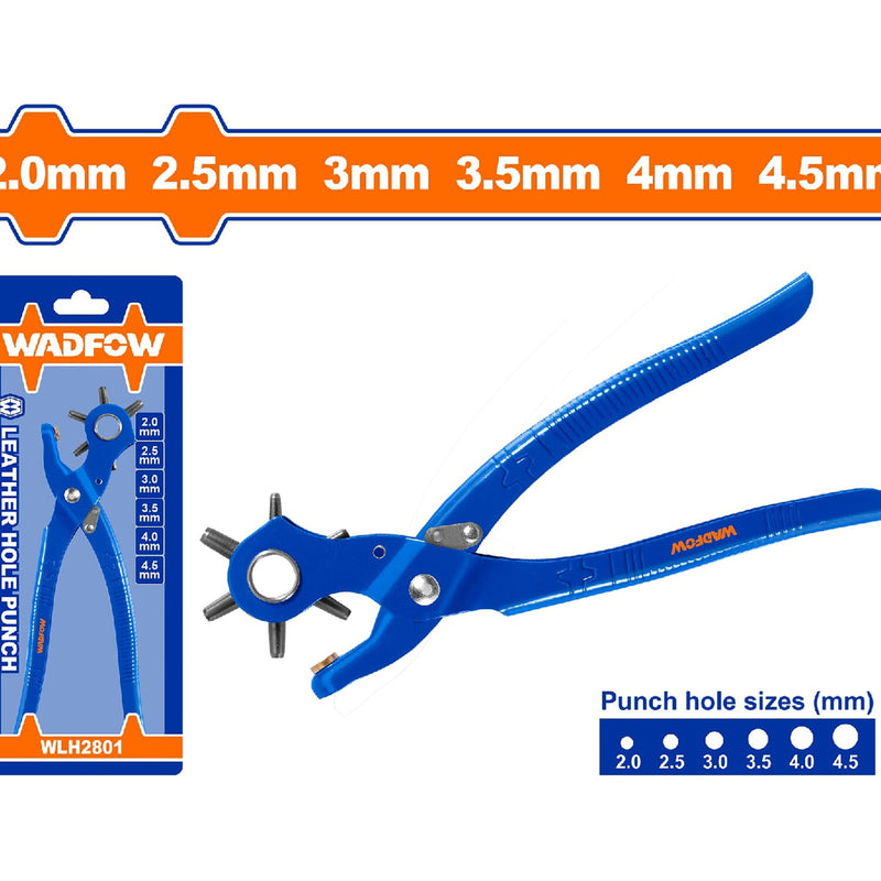 Perforadora de Cuero con mango ergonómico y liberación automática. Orificios de Diversos tamaños.