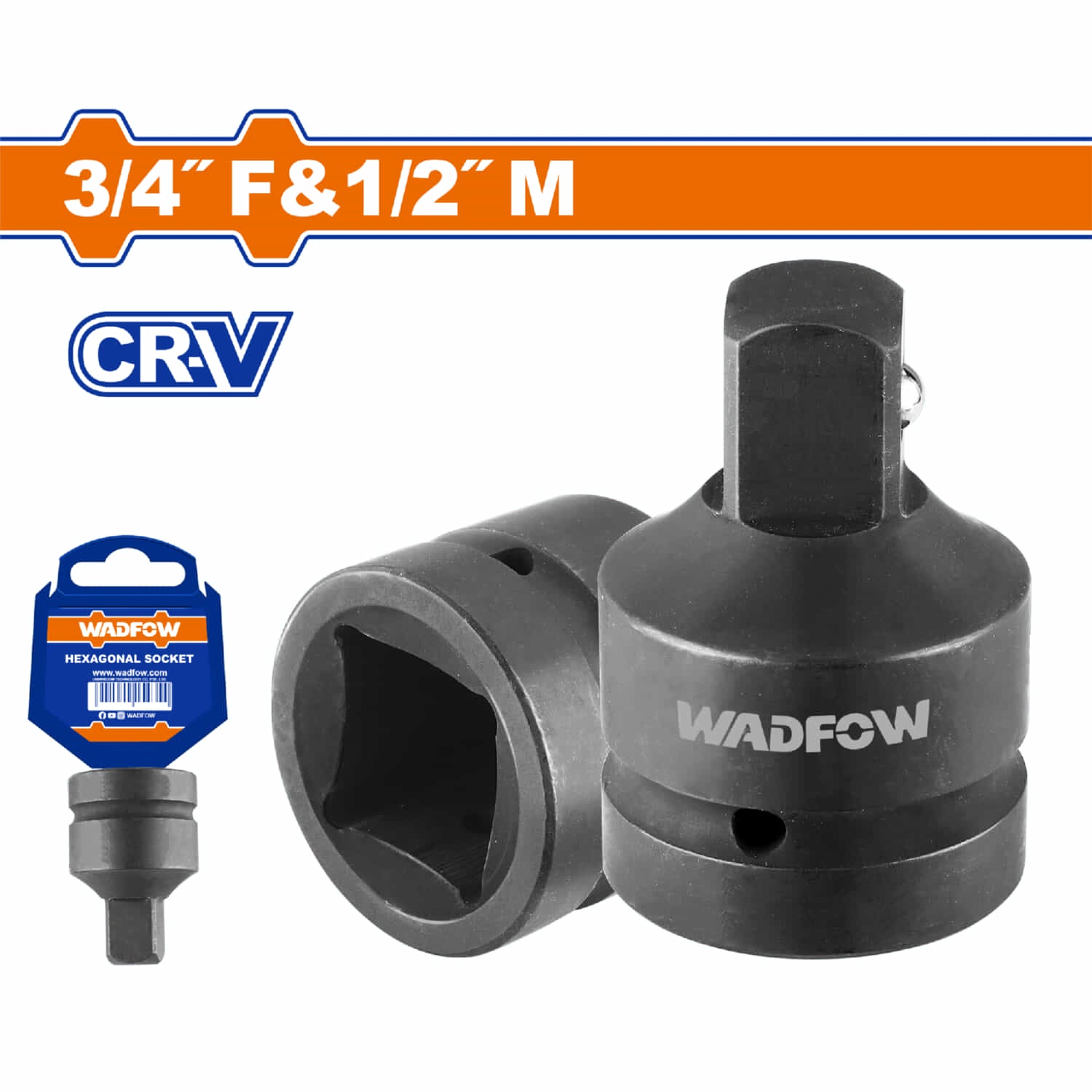 Adaptador para dado de Impacto 3/4"(H)& 1/2"(M) Cr-V Tratamiento térmico.