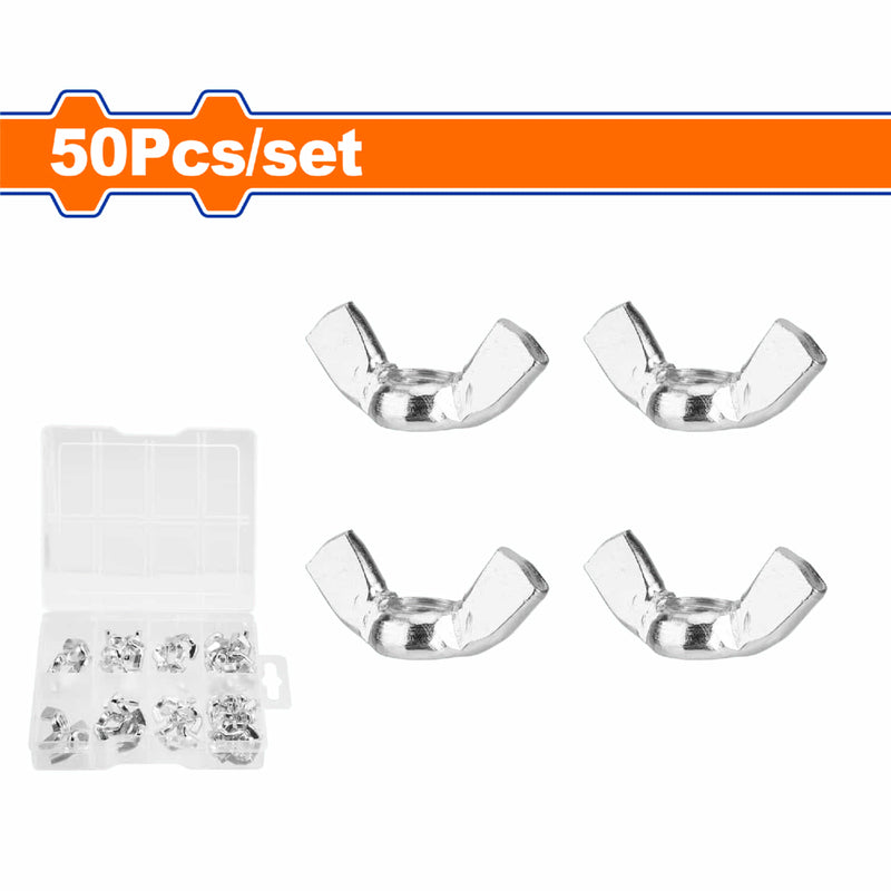 Tuercas de mariposa M4 (16 pzas) M5 (12 pzas) M6 (10 pzas) M8 (8 pzas) M10 (4 pzas). Acero al carbono Galvanizado. Set de 50 piezas.