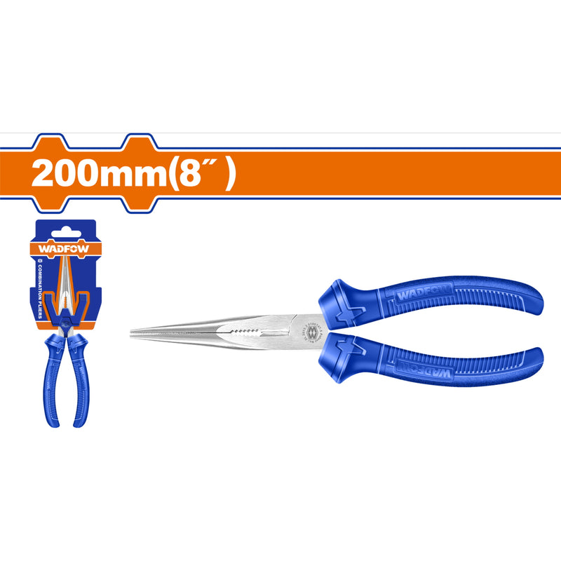 Alicate de punta larga 8"/200mm. Pulido y antióxido. Con mango de color.
