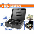 Caja menuda chica de efectivo 5 bandejas para organizar sus billetes, monedas, cheques. Dimensiones externas (H*A*P): 12"x9.5"x3.5" (30x24x9cm) Apertura con llave.