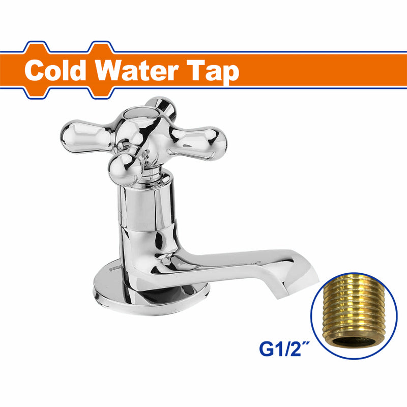 Llave para lavamanos individual maneral de cruceta. Latón y Acero Inoxidable. Ideal para agua fría. Llave de Grifo para lavabo.