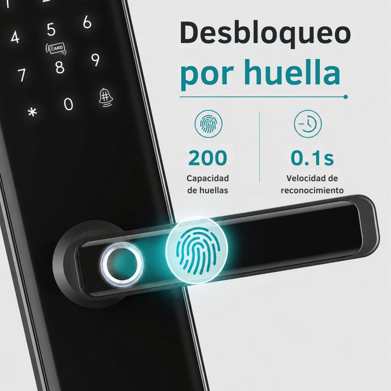 Cerradura Inteligente Digital Cerrojo Smart Lock 6 en 1. Llave Huella contraseña Bluetooth Camara app fácil de instalar