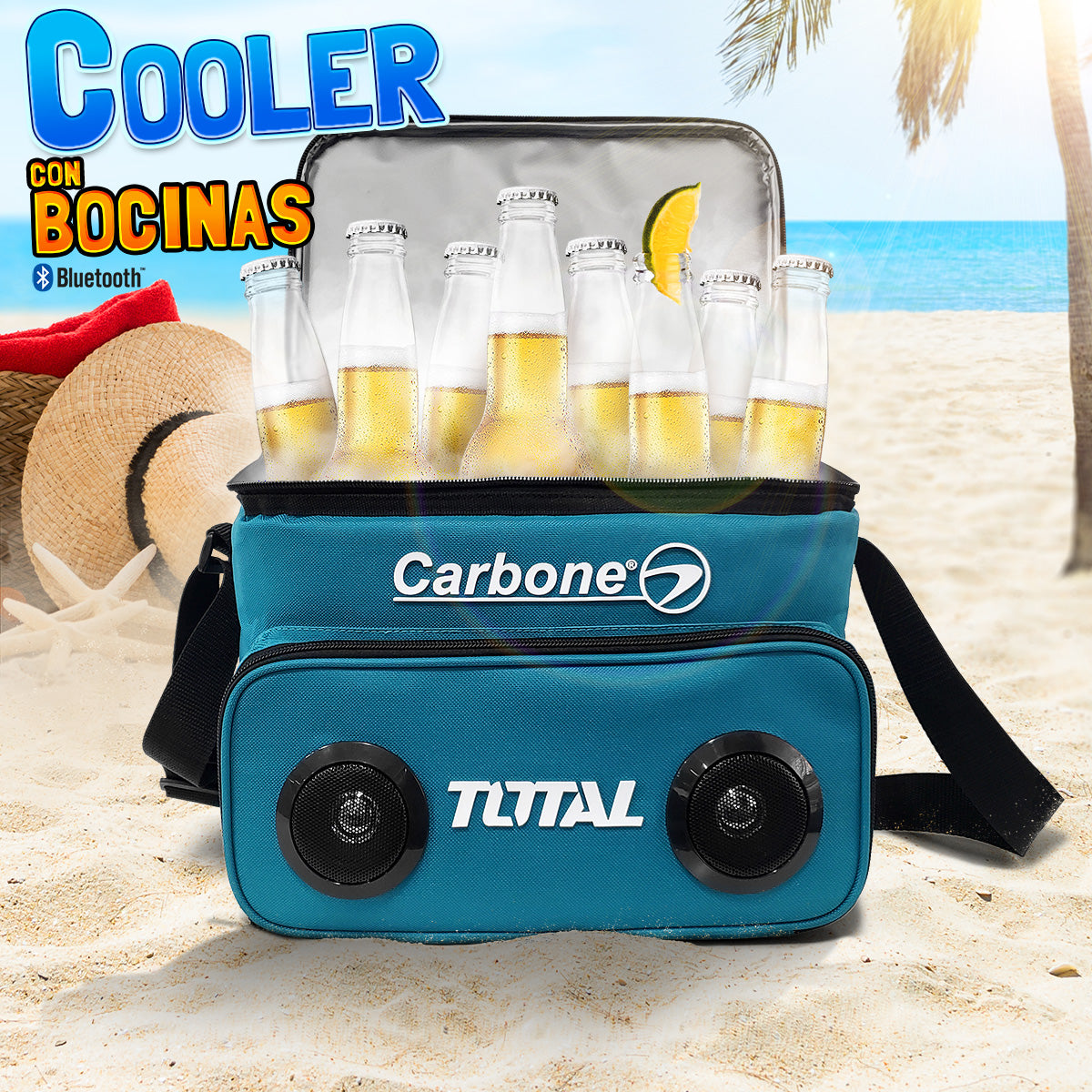 Cooler hielera con bocinas bluetooth Carbone-Total (PROMO 9.99 X COMPRAR +DE 10 USD)