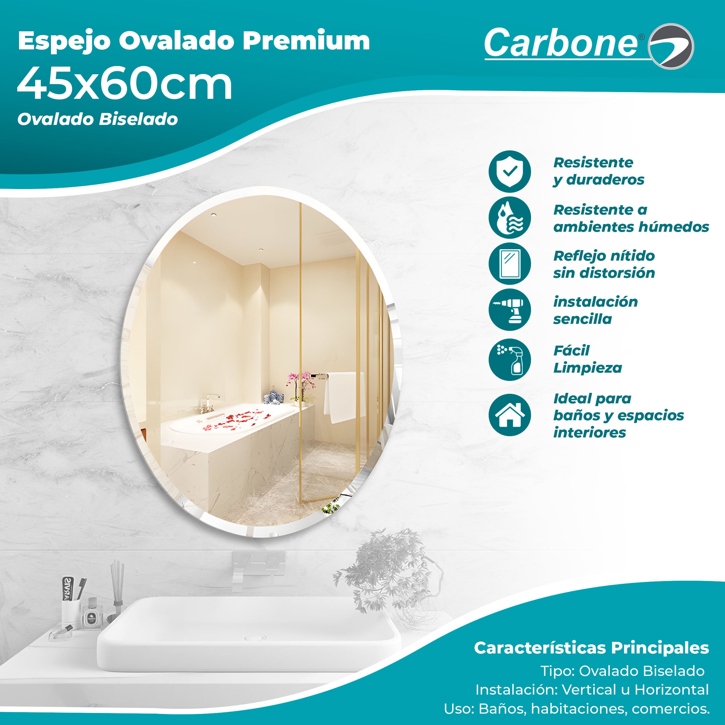 Espejo Ovalado Biselado 45 cm x 60 cm