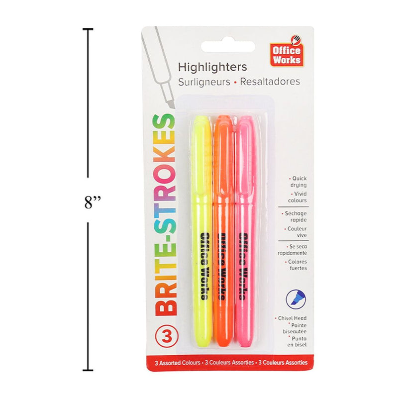 Resaltadores con punta de cincel de 3 piezas Amarillo, naranja y rosa