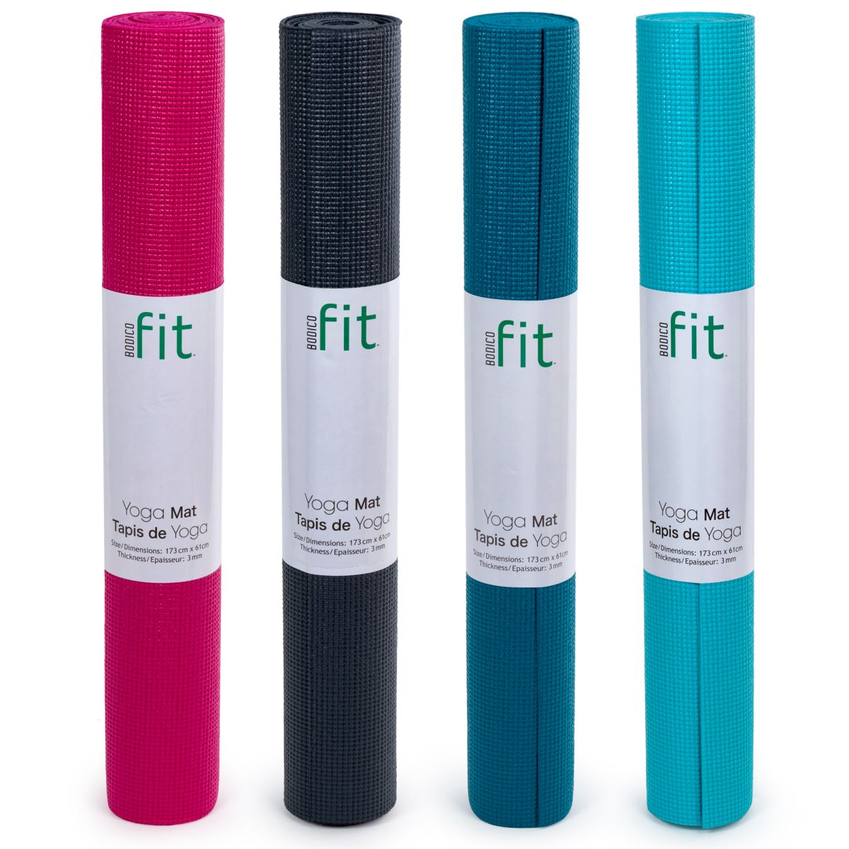 Mat de yoga de PVC capa única de 3 mm 173x61cm Bodico Fit (1 Pza) (colores variados al azar)