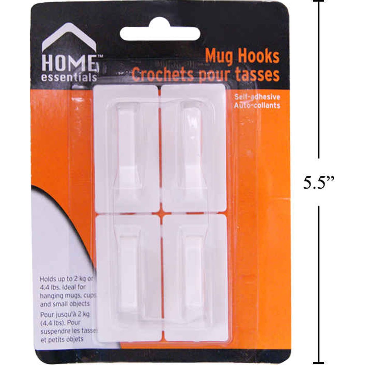 H.E. Ganchos de plástico para pared de 4 piezas, autoadhesivos, 2.5cm x 5cm